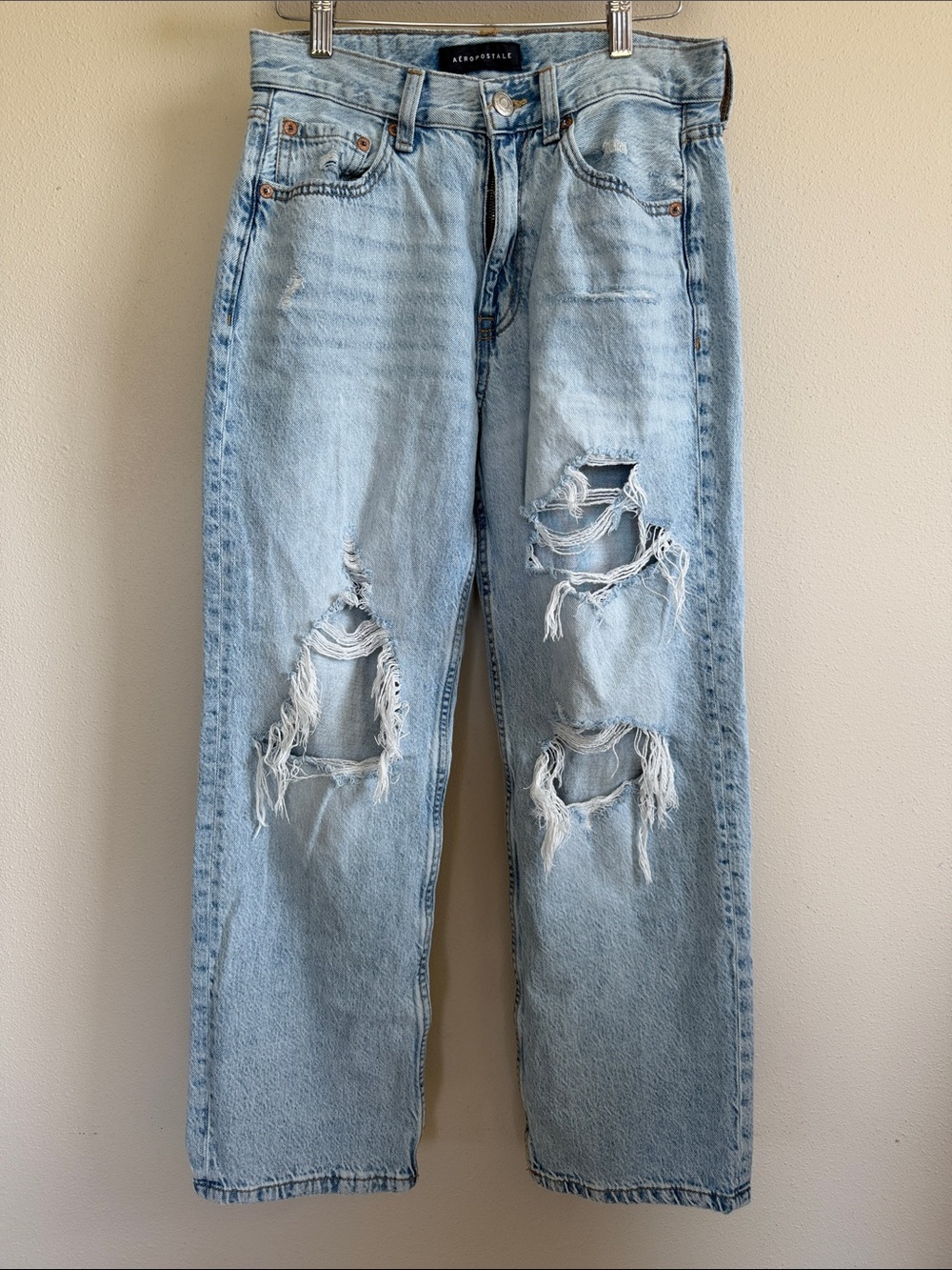Aeropostale Light Blue Distressed High Rise Baggy Jeans - Women 6S